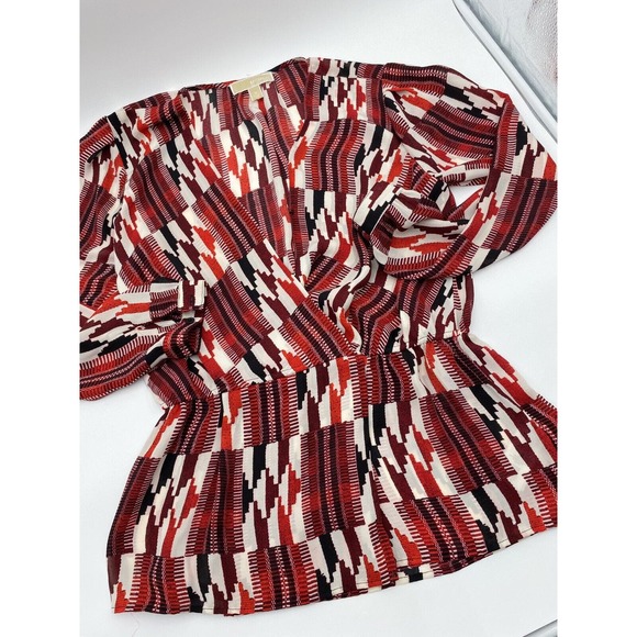 Michael‎ Kors Red White Blouse Gathered Waist Size Medium - Picture 1 of 3